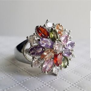 Swarovski Elements 925 Sterling Silver Multicolor Flower Ring NEW